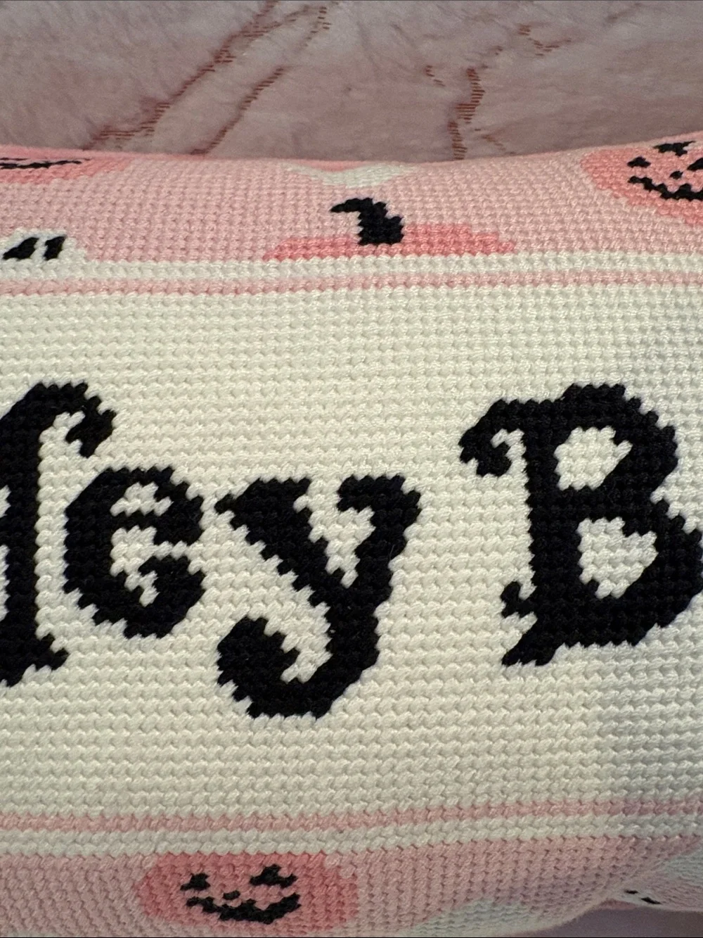 BNWT Hey Boo Pink Halloween Decorative Pillow 9x15 Inches